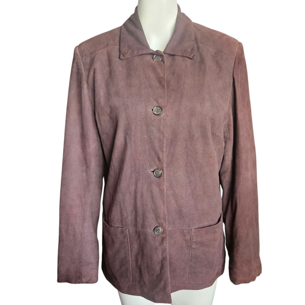 Talbots Womens Chocolate Brown Suede Shacket 10 Career Lined Fall
